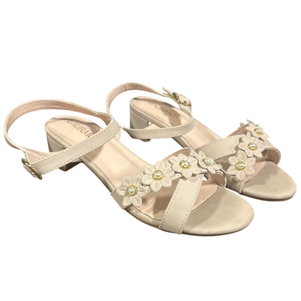 Laurmosa Girls Size 4 Pinky Tan Open Toe 1" Heel Wedding Fancy Sandal Shoes